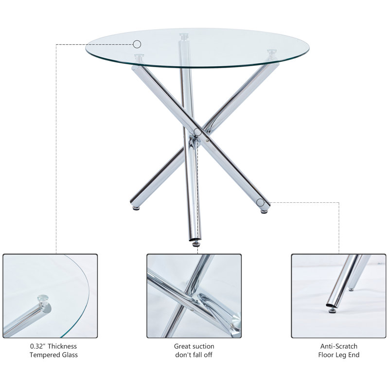 Orren Ellis 5 Pieces Dining Table And Chairs Sets ( Round Glass Table